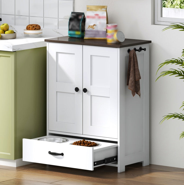 Dog Feeding Station, Dog Food Storage Cabinet With Hidden Dog Bowls