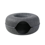 Washable Cat Donut Bed & Tunnel – 2-in-1 Felt Hideaway for Play/Sleep