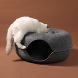Washable Cat Donut Bed & Tunnel – 2-in-1 Felt Hideaway for Play/Sleep
