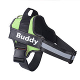 Reflective adjustable no-pull dog harness with personalized patch and sturdy handle for comfortable control.
