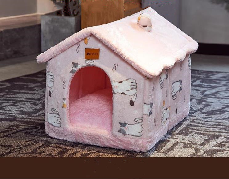 Self-Warming Foldable Dog House – Winter-Proof Pet Cave Bed