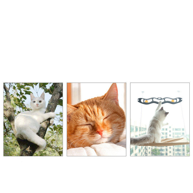Hanging cat window hammock with sturdy frame for feline sunbathing and birdwatching, space-saving perch for windows or walls, supports up to 25 lbs.