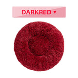 Dark red fluffy donut dog bed with ultra-plush calming design for cats and dogs