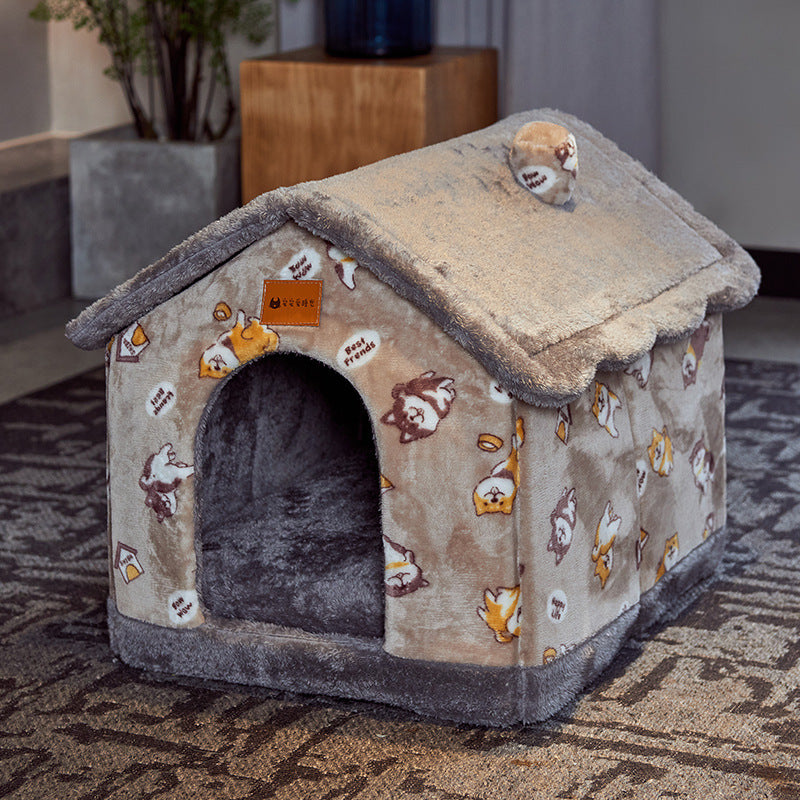 Self-Warming Foldable Dog House – Winter-Proof Pet Cave Bed