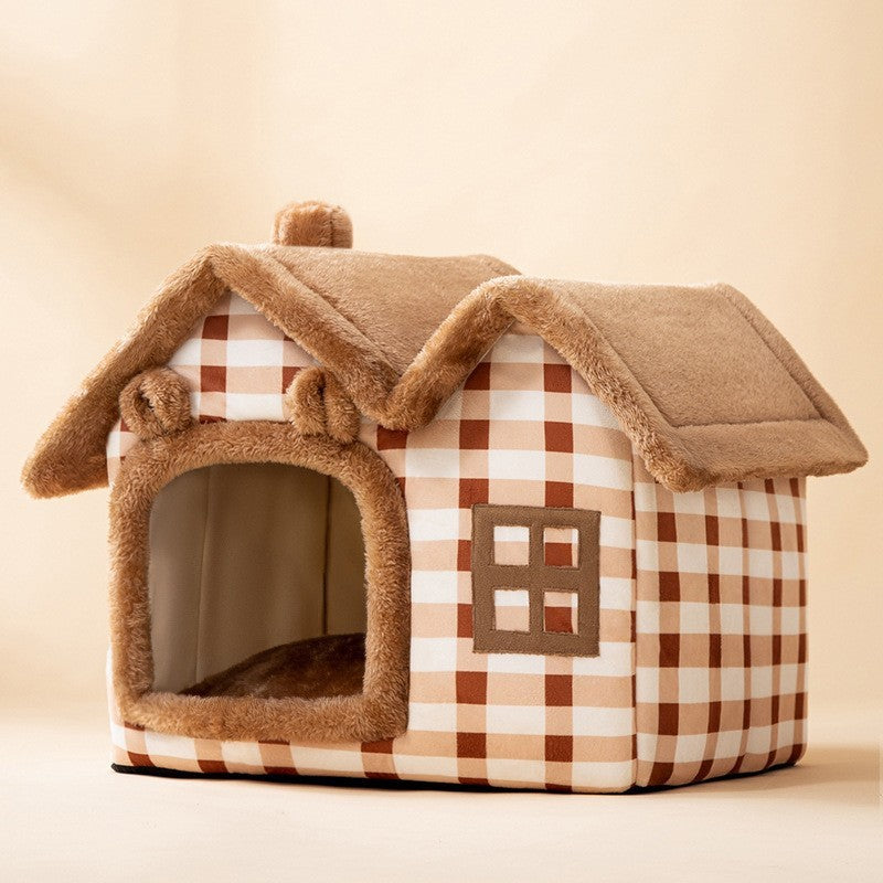 Self-Warming Foldable Dog House – Winter-Proof Pet Cave Bed