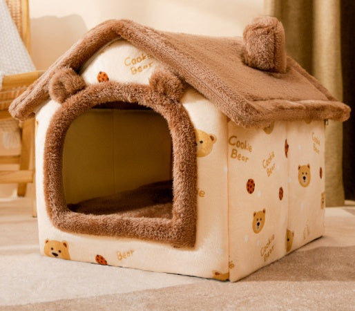 Self-Warming Foldable Dog House – Winter-Proof Pet Cave Bed