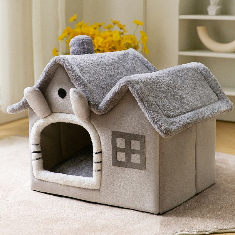 Self-Warming Foldable Dog House – Winter-Proof Pet Cave Bed
