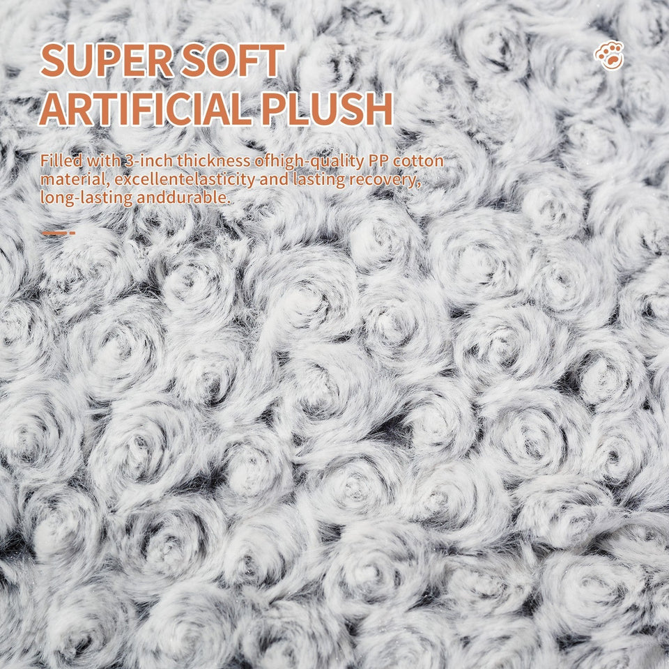 Close-up of super soft artificial plush fabric with rose-patterned texture for luxury rose velvet dog bed upholstery