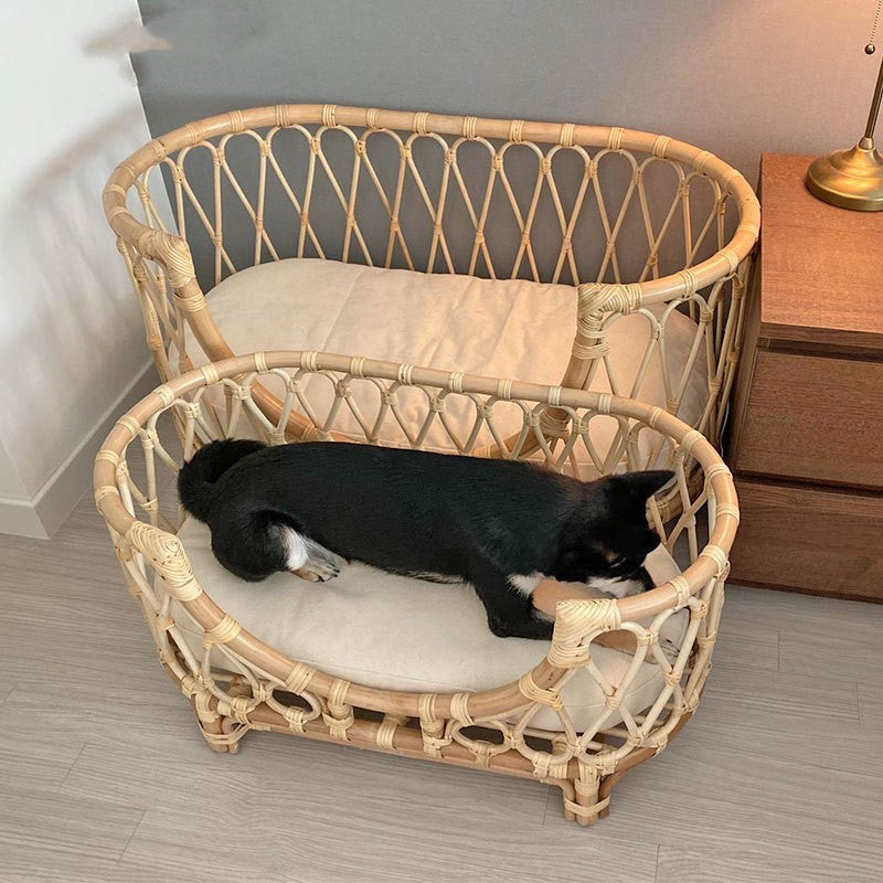 Pet Bed Handmade Rattan Woven Pet Bed