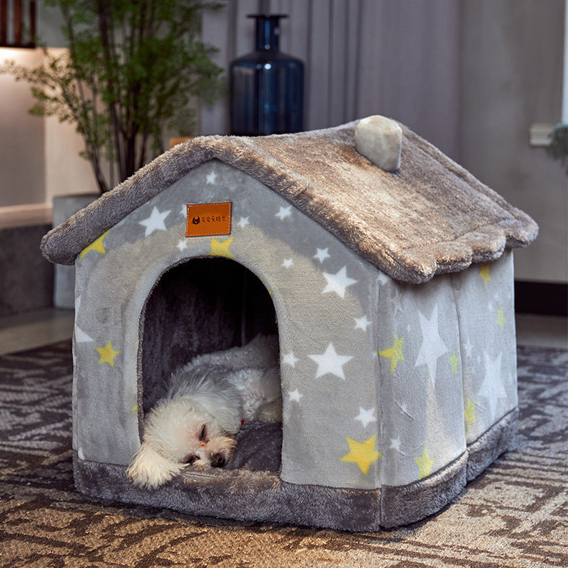 Self-Warming Foldable Dog House – Winter-Proof Pet Cave Bed