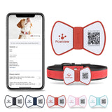NFC Smart QR Code Pet ID Tag silicone bowknot collar tag with smartphone showing pet contact info