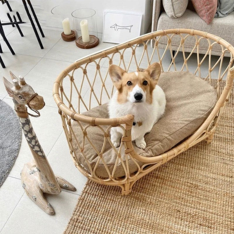 Pet Bed Handmade Rattan Woven Pet Bed