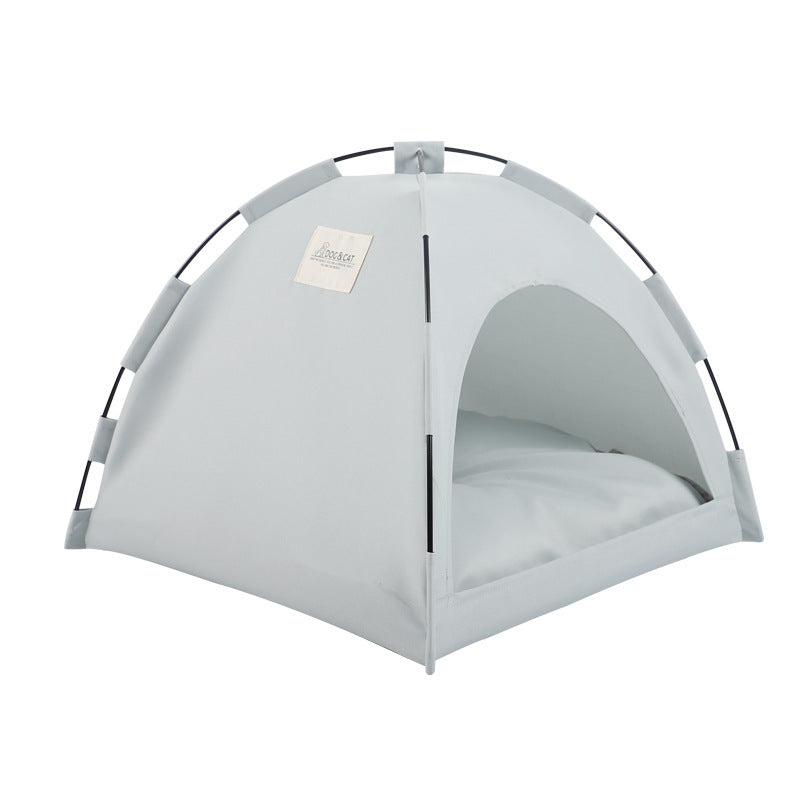 Portable cat tent with double-sided cooling mat, lightweight and foldable pet bed for indoor and outdoor use.