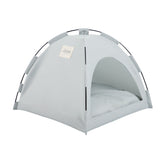 Portable cat tent with double-sided cooling mat, lightweight and foldable pet bed for indoor and outdoor use.