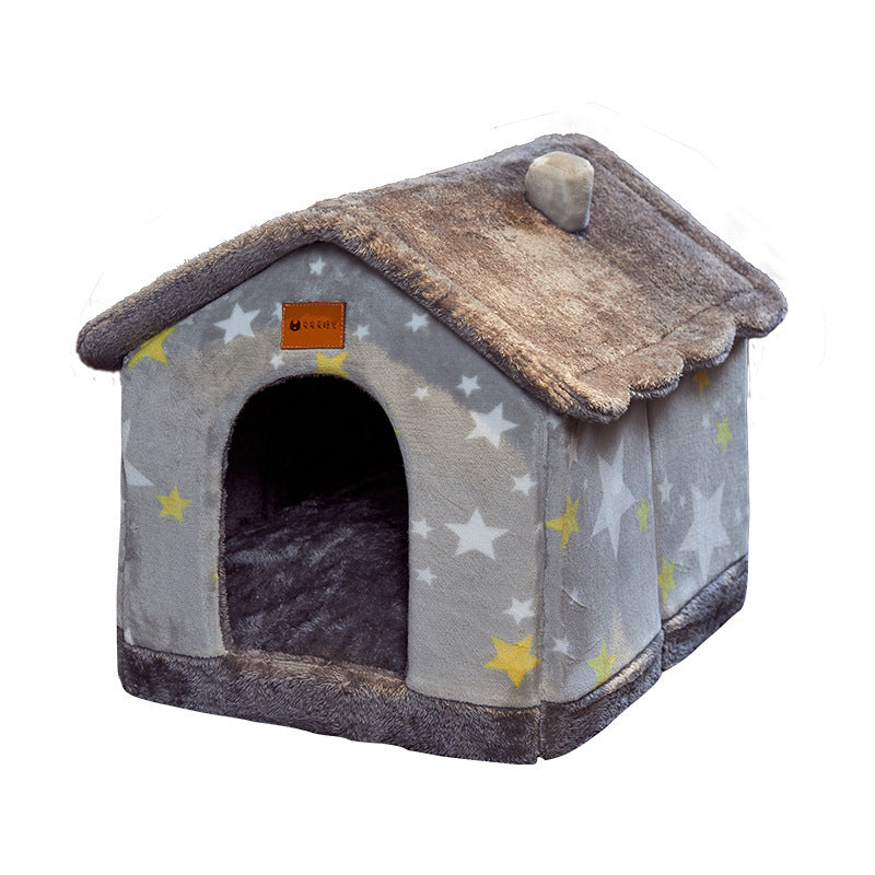 Self-Warming Foldable Dog House – Winter-Proof Pet Cave Bed