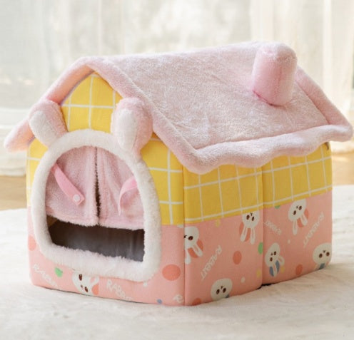 Self-Warming Foldable Dog House – Winter-Proof Pet Cave Bed