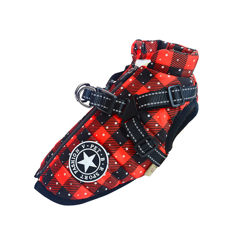 Red and black checkered breathable dog cotton vest with adjustable straps and zipper closure for small to large breeds