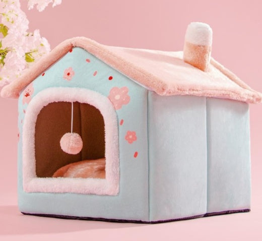 Self-Warming Foldable Dog House – Winter-Proof Pet Cave Bed