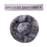 Fluffy Donut Dog Bed in gradient deep grey, ultra-plush calming pet bed for cats and dogs with raised rim and soft long plush design.