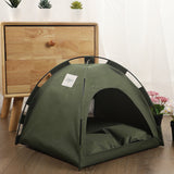 Portable cat tent in military green with soft cushion, indoor pet bed for small cats and dogs